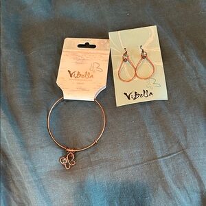 Copper Butterfly Bracelet and Earrings Set